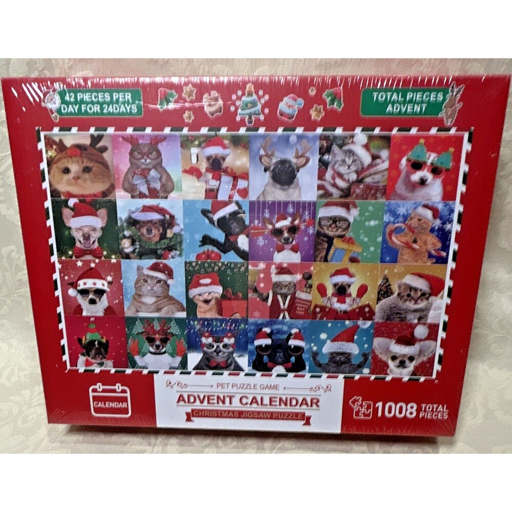 Christmas Pet Jigsaw Puzzle Advent Calendar 1008 Pieces Dogs Cats New Sealed